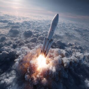 Rakete startet in den Weltraum